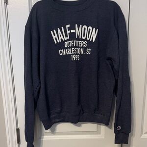 Champion Navy Crewneck Sweatshirt with White 'Half-Moon Outfitters' Chest Print